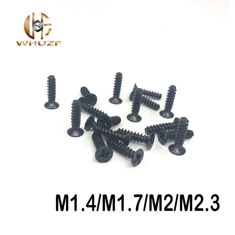 

Винты с потайной головкой, углеродистая сталь, M1.4/M1.7/M2/M2.3, черные, 100 шт.