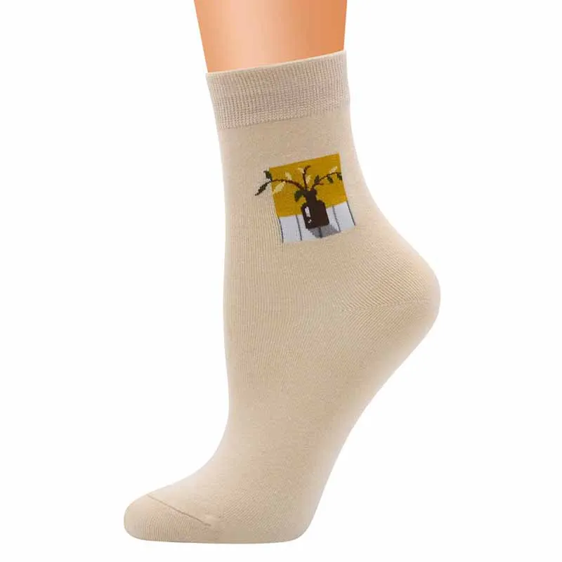 2018 New Women Fashion Personality Abstract Plant Series Literature Harajuku Landscape Illustration Simple Cotton Socks F242 | Женская