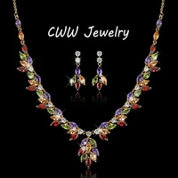 cwwzircons beautiful in colors top quality cz crystal big drop flower necklace earrings jewelry sets for women gift t069