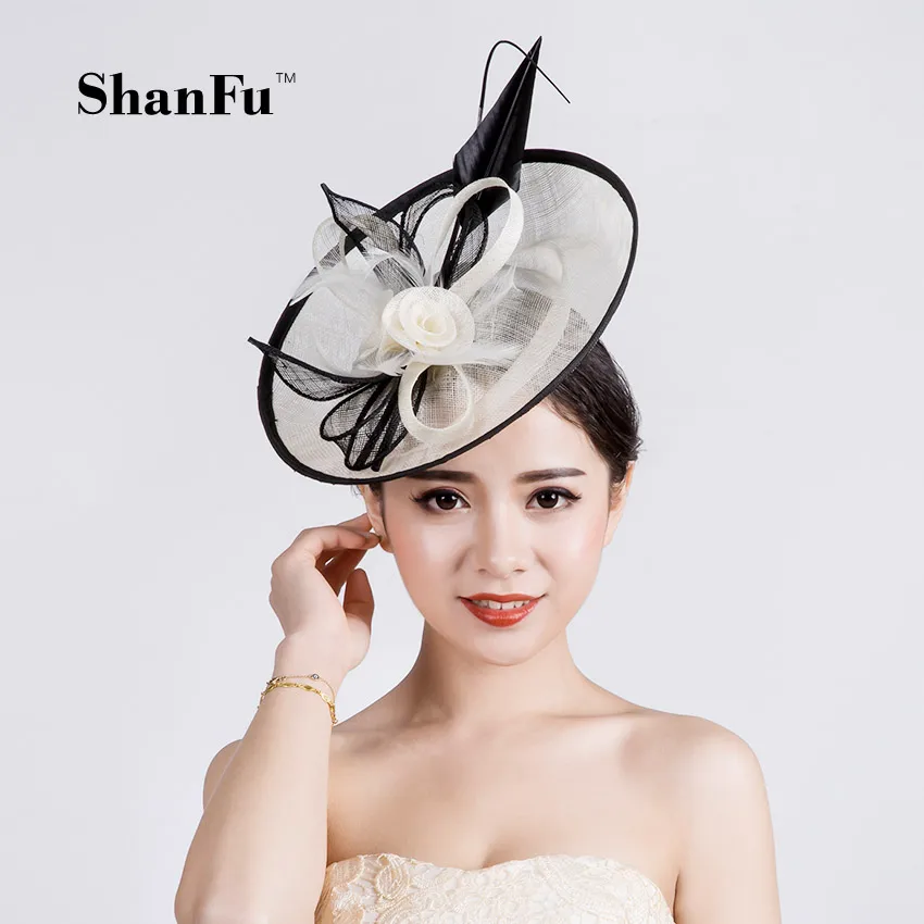 Женская вуалетка с перьями ShanFu свадебная шляпа Sinamay повязкой на голову для