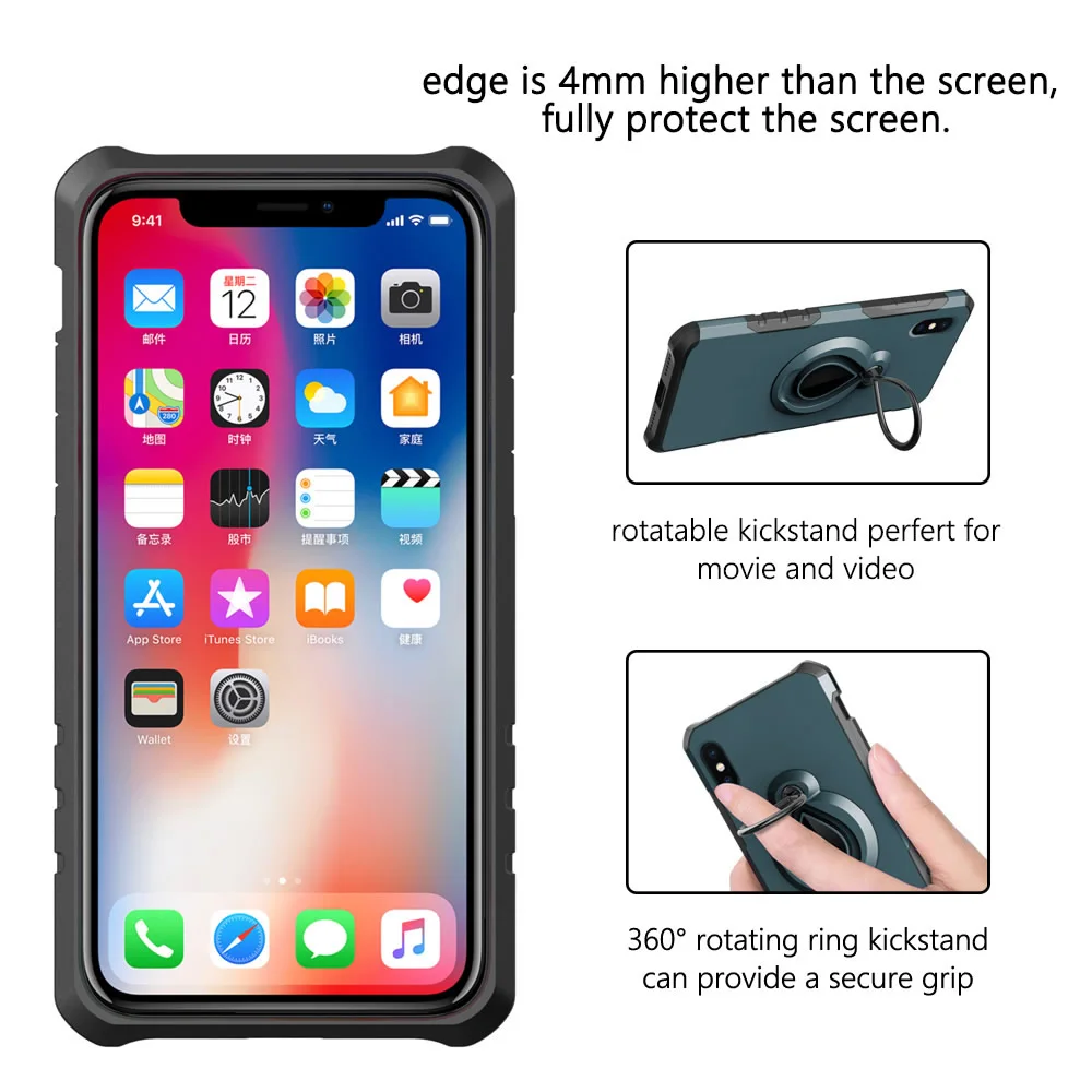 Birdroom Phone Case for iPhone X 7 8 plus TPU PC 2 in 1 Cover With Ring Kickstand |