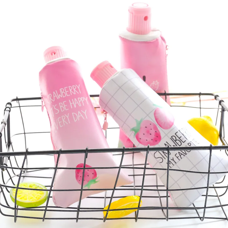 

Cute Strawberry pen pencil bag with pencil sharpener PU toothpaste shape Stationery Storage organizer school supplies F732
