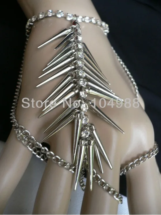 FREE SHIPPING 2014 HOT BY-259 WOMEN SILVER OR GOLD SPIKES BODY HAND CHAIN SLAVE BRACELET RHINESTONES CHAINS JEWELRY | Украшения и