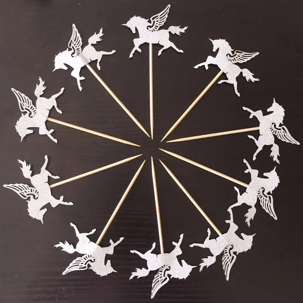 10 шт. Цвет серебристый золотой Единорог Пегас Торты для свадебных тортов Детские