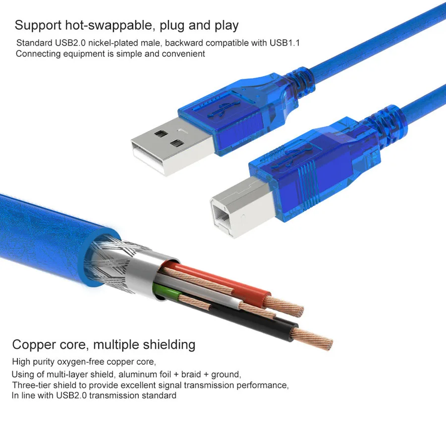 Высокоскоростной Кабель для принтера 0 3 м 5 1 8 10 USB 2 кабель типа А папа в сканер