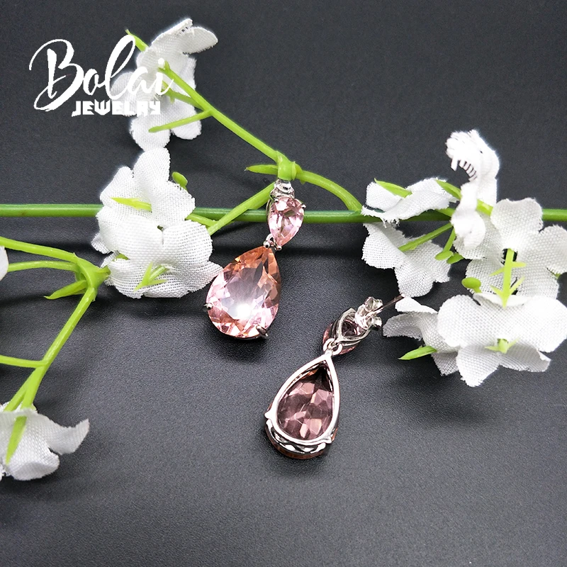 Bolaijewelry, создан морганит nano 12.7ct Груша Форма Серьги стерлингового серебра 925 сверкающие ювелирные изделия для девочек