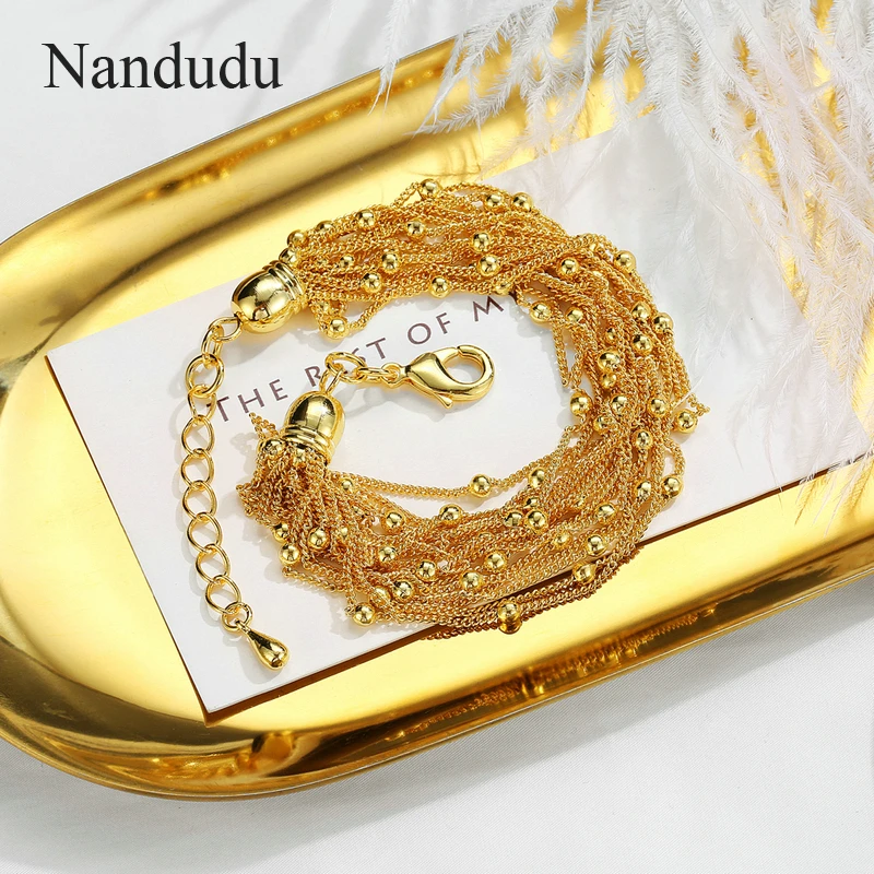 Nandudu, модные Многослойные золотые браслеты, металлические бусины, шарм, 20 см, браслет для женщин, браслет, Femme, ювелирное изделие, подарок, B1103