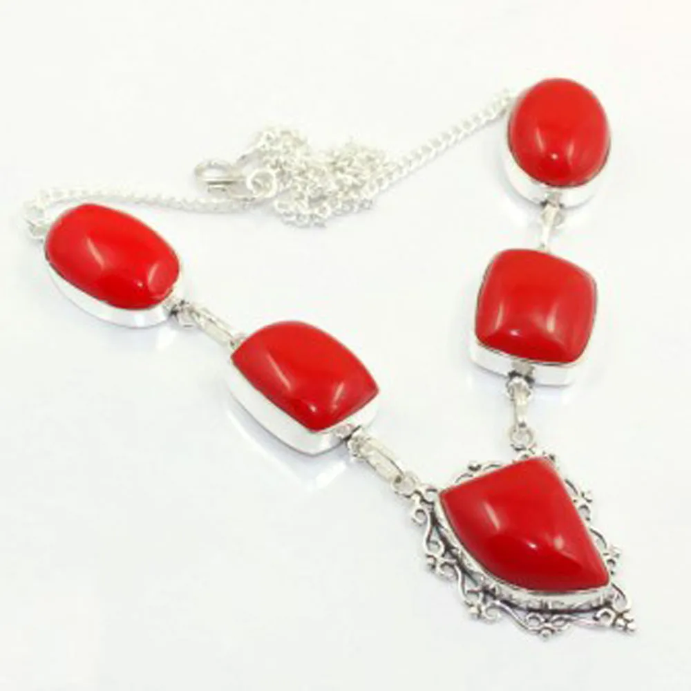 

Coral Necklace Silver Overlay over Copper, 48.9 cm , N3517