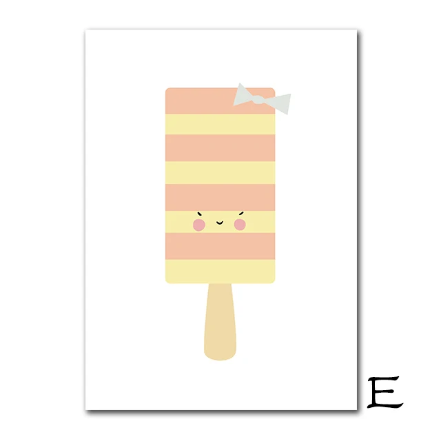 Icecream плакат для детской стены Искусство Холст Живопись Мультфильм плакаты и Prtins детский плакат скандинавские настенные картины украшение детской комнаты - Цвет: E