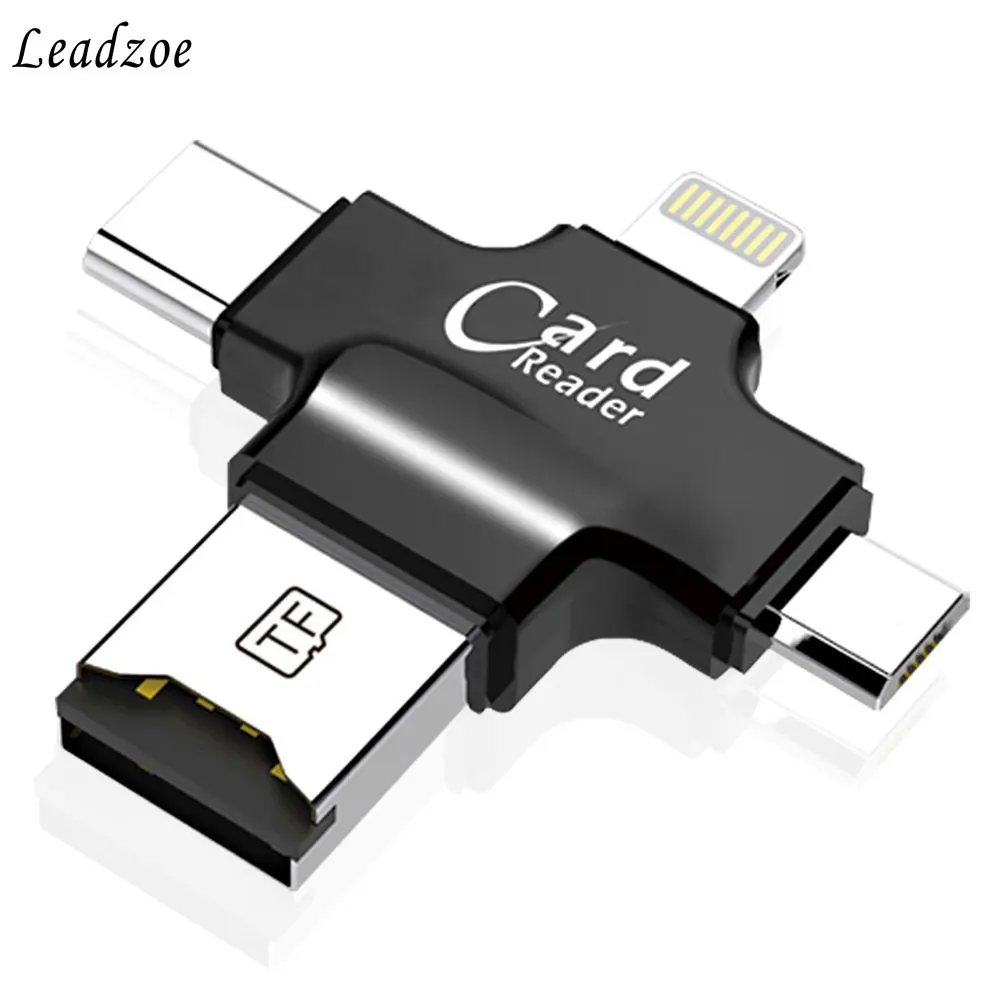 Кардридер Leadzoe 4 в 1 USB Type C Lightning Micro SD кардридер для iPhone iPad Smart адаптер чтения карт OTG