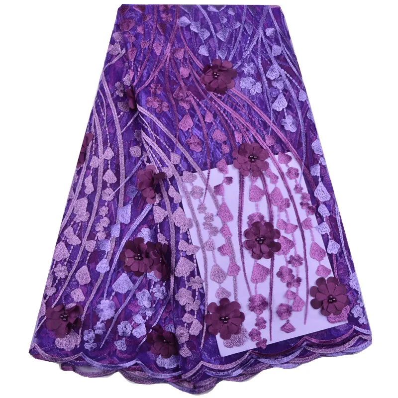 

Beautiful Designs Purple Color African Lace Fabric 2019 3D Tulle Lace Fabric For Party Bridal Lace Flower Pattern Dresses 1392
