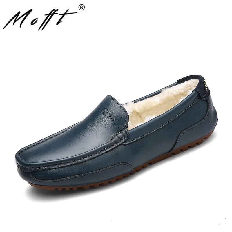 Winter Men Loafers Slip on Leather Casual Shoes Plus Fur Warm Driving Soft Moccasins Brand Flats | Обувь