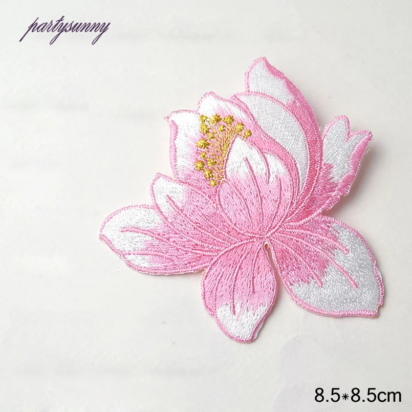 PF Цветок Лотоса Вышивка Патчи Аппликация Железа на Патч для Одежды Платье Мешок