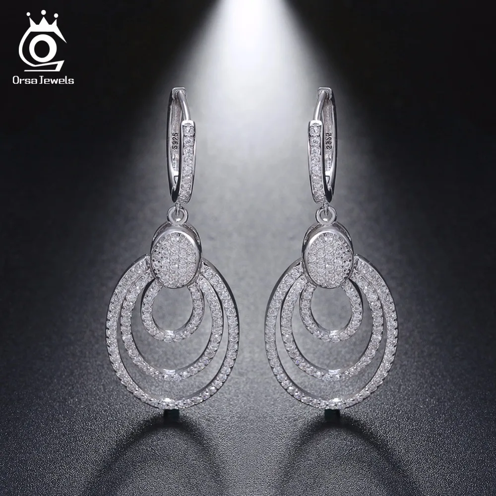 ORSA JEWELS женское ожерелье и серьги из натурального 925 пробы серебра с AAA CZ полым дизайном в богемном стиле, Женские Ювелирные изделия SS08
