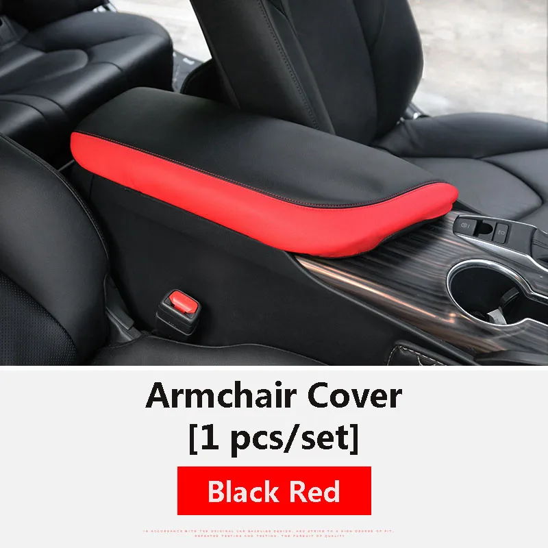 Armrest Black Red 1P QHCP чехол для рычага переключения передач, чехлы на руль, Защитная Наклейка на дверную колонну, кожаный внутренний аксессуар для Toyota Camry - Название цвета: Armrest Black Red 1P