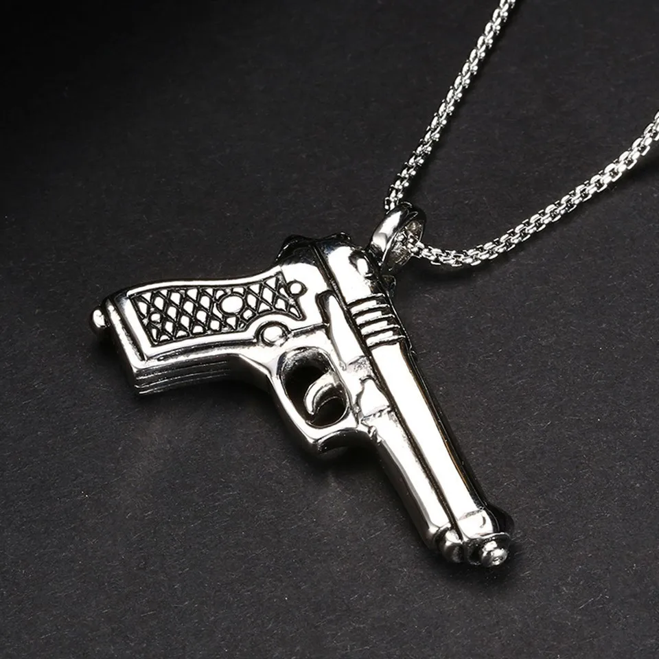 RIR хип-хоп в стиле панк Золотой Цвет Нержавеющая сталь Desert Eagle Пистолет кулоны с оружием Цепочки и ожерелья для мужские военные украшения