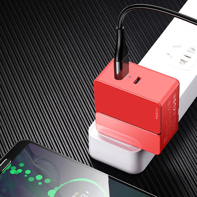 US Plug Red US Plug PD Быстрая зарядка USB зарядное устройство Rock 18 Вт U+ C PD 3,0 FCP QC4.0 и QC3.0 адаптер для путешествий Быстрая зарядка для iPhone X XS XR huawei - Тип штекера: US Plug Red