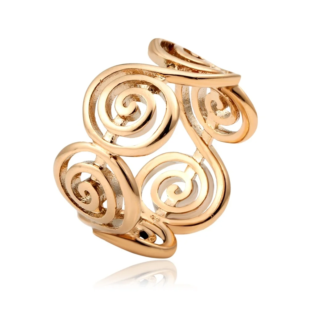 Yellow Gold Color Cut Out Swirl Wide Cocktail Ring for Women Design Finger Jewelry US Size 5-10 Wholesale Bague Anillos Anelli | Украшения