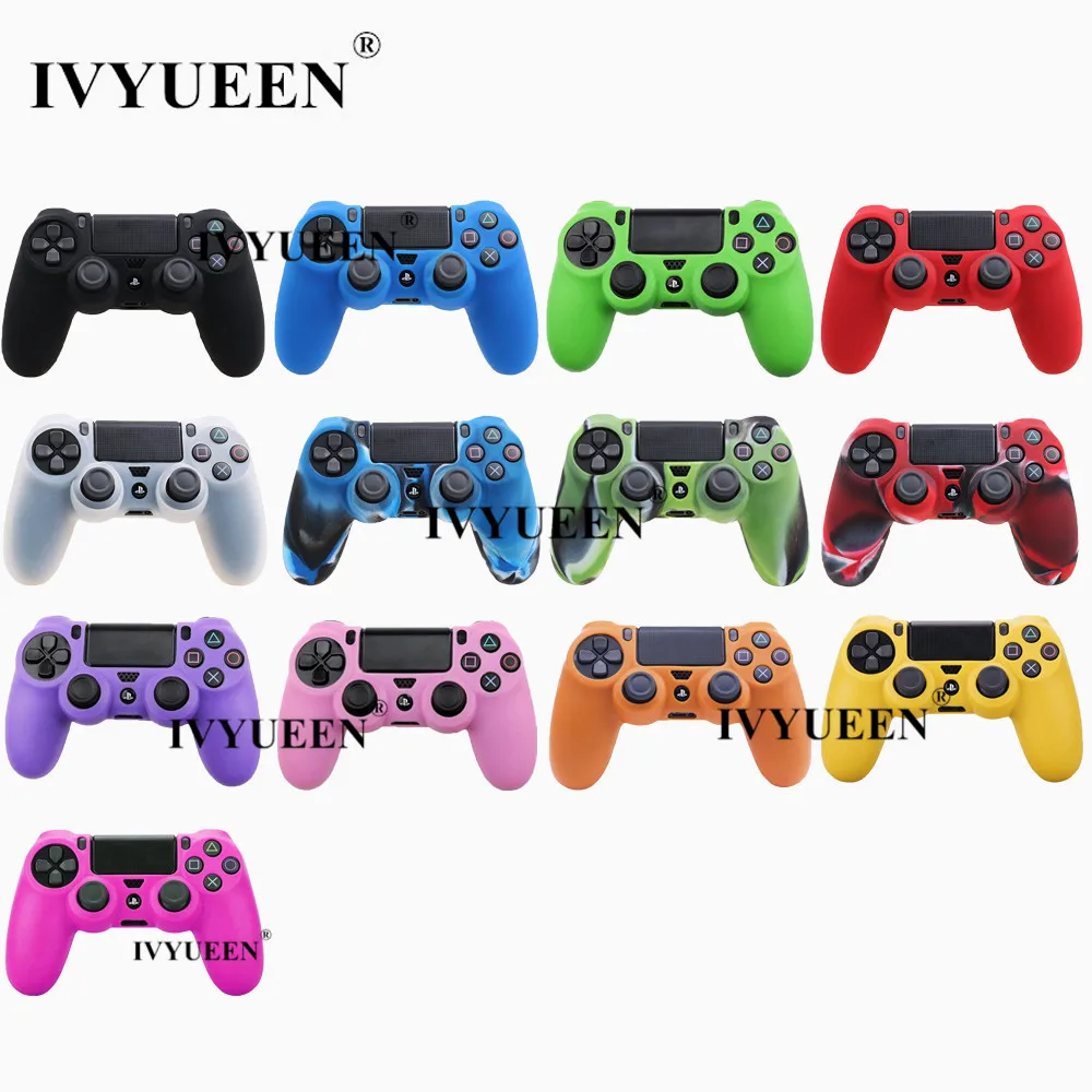 IVYUEEN 5 в 1 для Dualshock 4 PS4 Pro тонкий контроллер силиконовый гелевый Чехол для кожи+ палки с захватом для большого пальца+ 2 светодиодный стикер