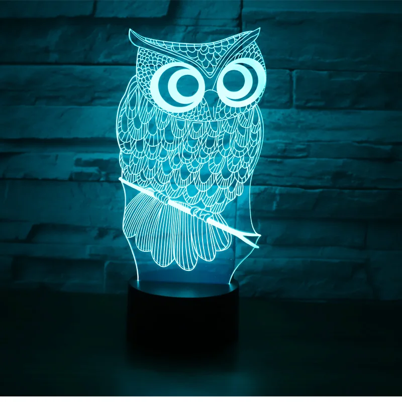 3D светодиодный ночник s Owl с 7 цветами светильник для украшения дома потрясающая