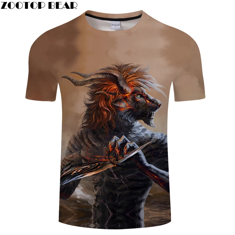 Черная Футболка Волк мужская футболка аниме тройник 3D Топ Harajuku Camiseta Streatwear