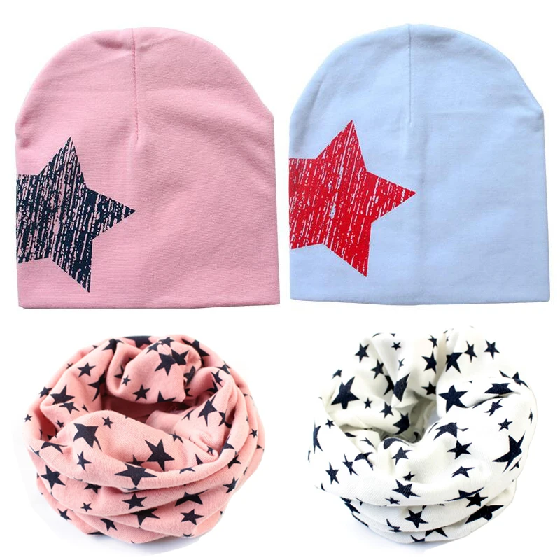 Baby Boy Girl Toddler Infant Children Cotton Soft Cute Winter Star Hats scarf new children's collars cotton knitted hats | Детская