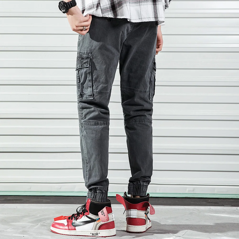 Штаны для бега Лето 2018 мужские большие карманы серебряные комбинезоны весенние