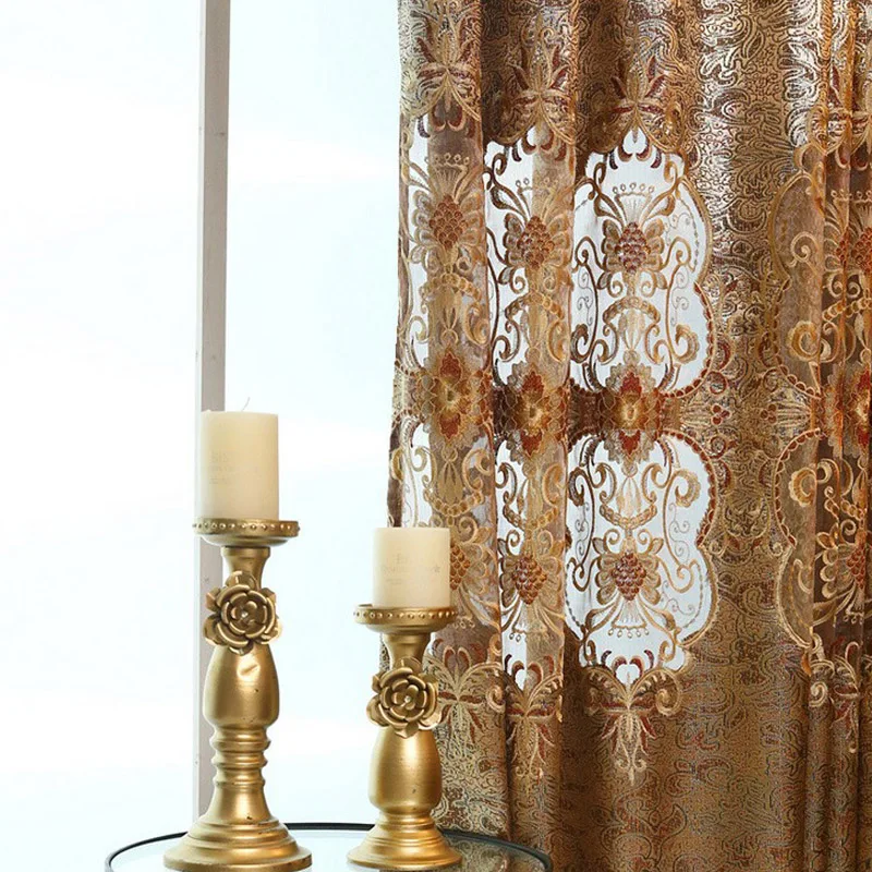 Роскошные золотые занавески Хелен с вышивкой для гостиной в европейском стиле