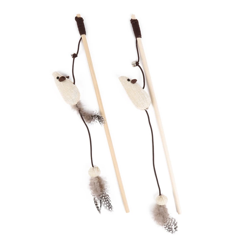 

Pet Cat Catnip Ball Mice Shaped Teaser Wooden Wand with Bell Cat Interactive Fishing Stick Cat Kitten Teeth Cleaning Catnip Toy