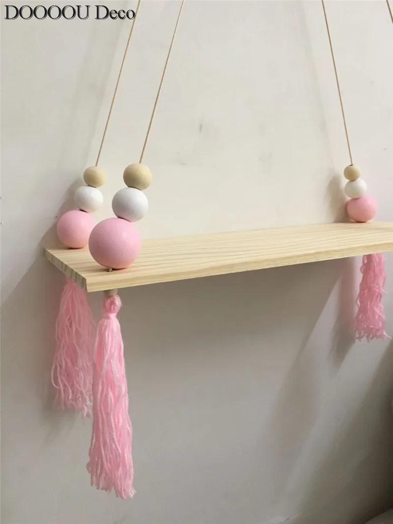 pink white wood INS Kids Baby в скандинавском стиле деревянная полка для хранения Trigon декоративная для детской комнаты - Цвет: pink white wood