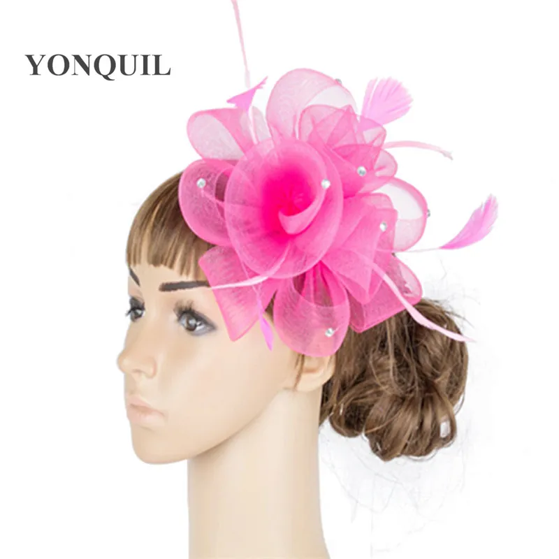 

Crinoline Fascinator Headwear Colorful Mesh Feather Church Show Hair Accessories Millinery Cocktail Hats Multiple Color MYQ042