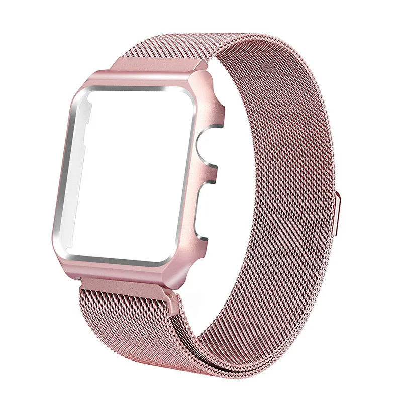 Rose gold Миланский Браслет ремешок+ Защитный чехол для apple watch 4 44/40 мм для женщин/мужские часы, аксессуары для наручных часов iwatch серии, версия 1, 2, 3, ремешок 42/38 мм - Цвет ремешка: Rose gold