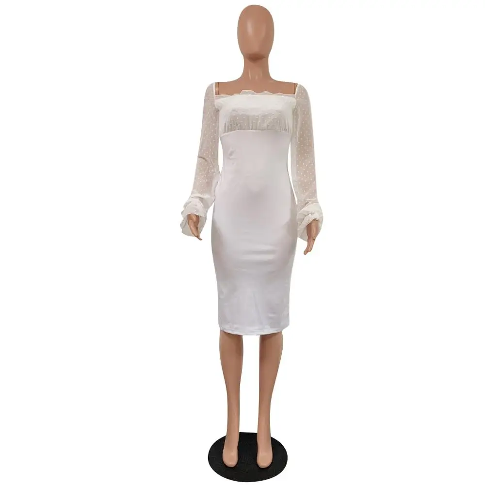 Женские платья до колена с эластичным поясом и рукавами-лепестками Элегантные