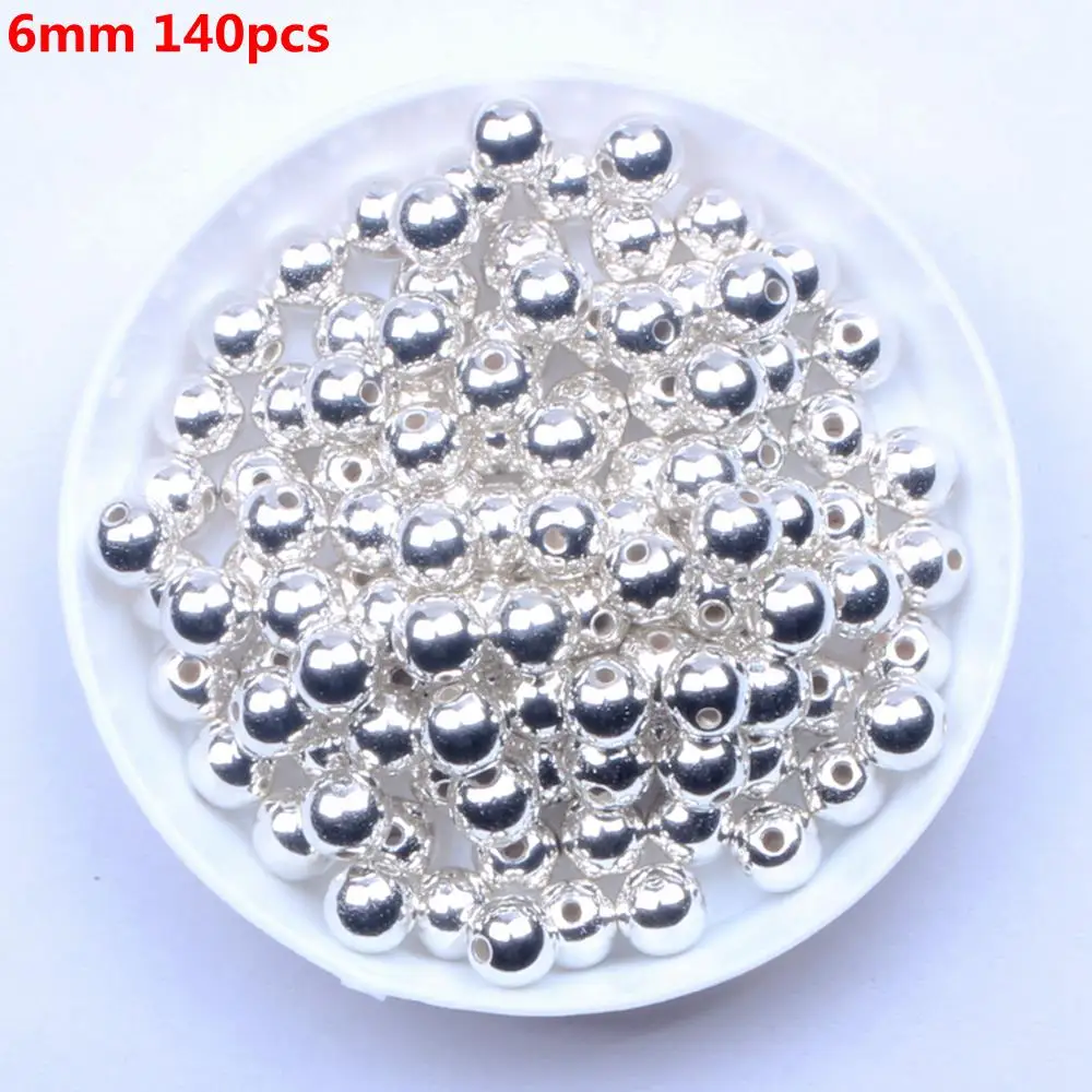 Silver 6mm Золото Серебро Имитация Жемчуга круглой формы прямое отверстие эпоксидные спейсеры для ювелирных аксессуаров CCB УФ покрытие страз много размеров - Цвет: Silver 6mm