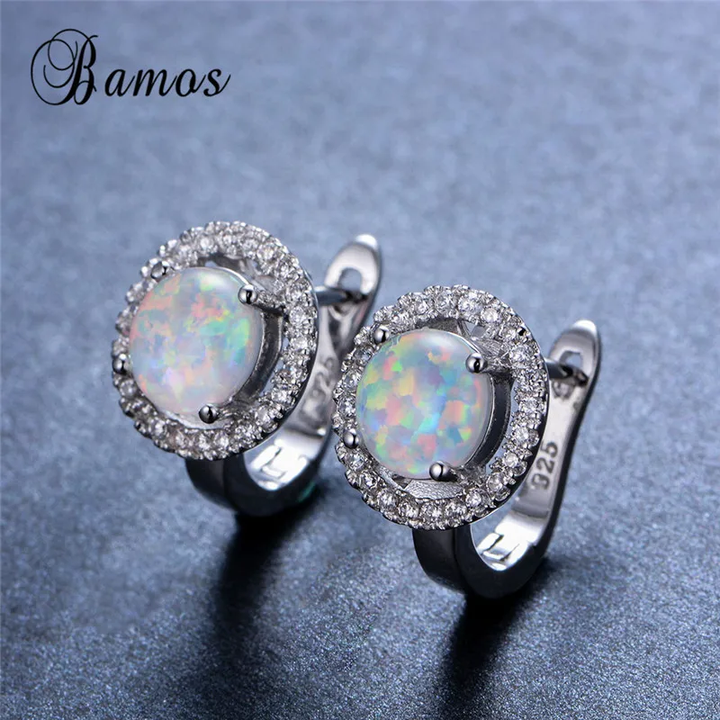 Серьги кольца женские серебристые со сверкающими бриллиантами и белым огненным