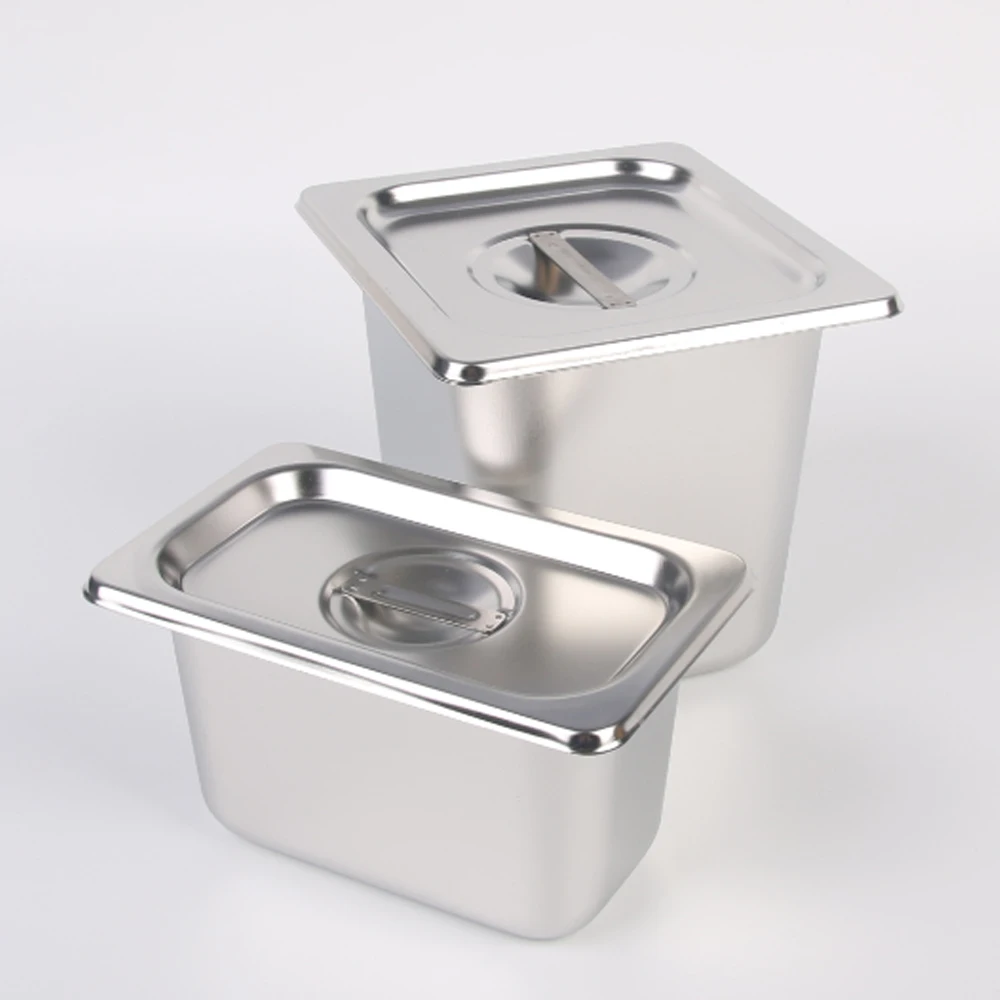 

GZZT 6pcs/lot 1/9 Commercial Pans Plates For Cafeteria Restaurant 176*108mm Stainless Steel Food Plates With Pan Lids