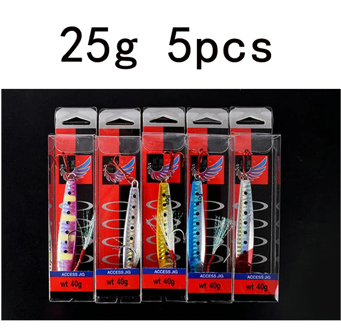 25g 5pcs 5 шт./партия glowLead быстрая приманки для рыбалки медленный джигинг 25 г/40 г/60 г/80 г/100 г/120 г/150 г вспомогательные крючки тройной крючок морской джиг металлический джиг - Цвет: 25g 5pcs