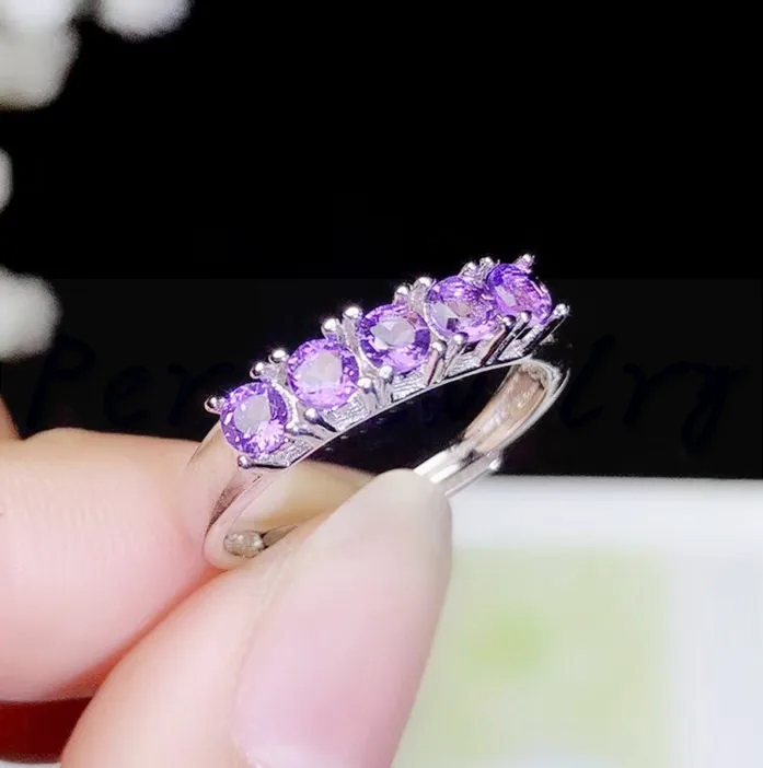 Натуральное Настоящее аметистовое кольцо на палец из серебра 925 пробы 0.15ct * 5 шт