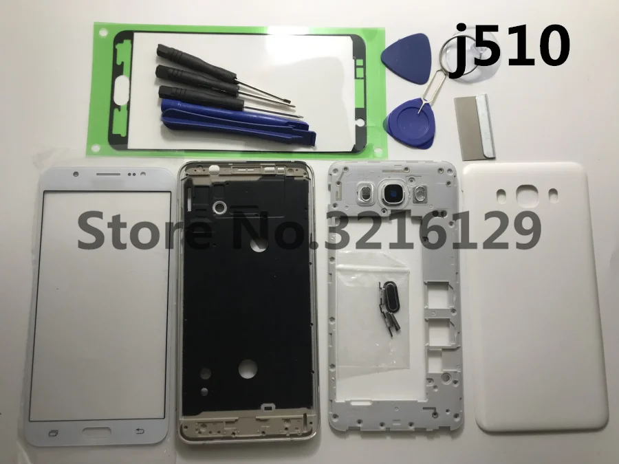 Full Housing For Samsung J5 J510F J510 2016 Front Mid Frame Plate Bezel Battery Back Cover Door Case+glass With Side Buttons | Мобильные