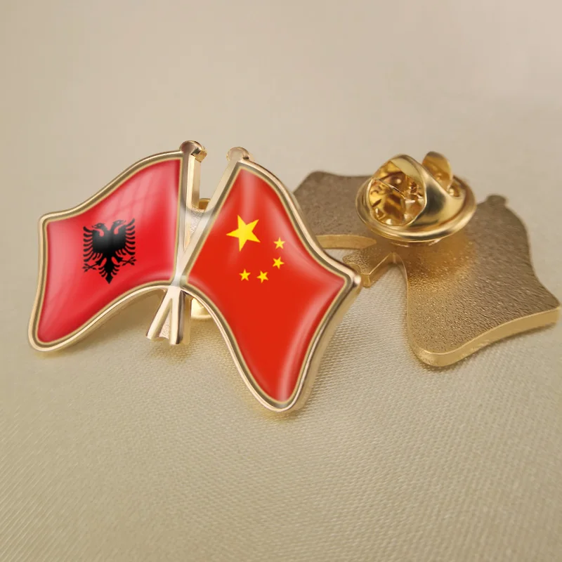 

Albania and China Crossed Double Friendship Flags Lapel Pins