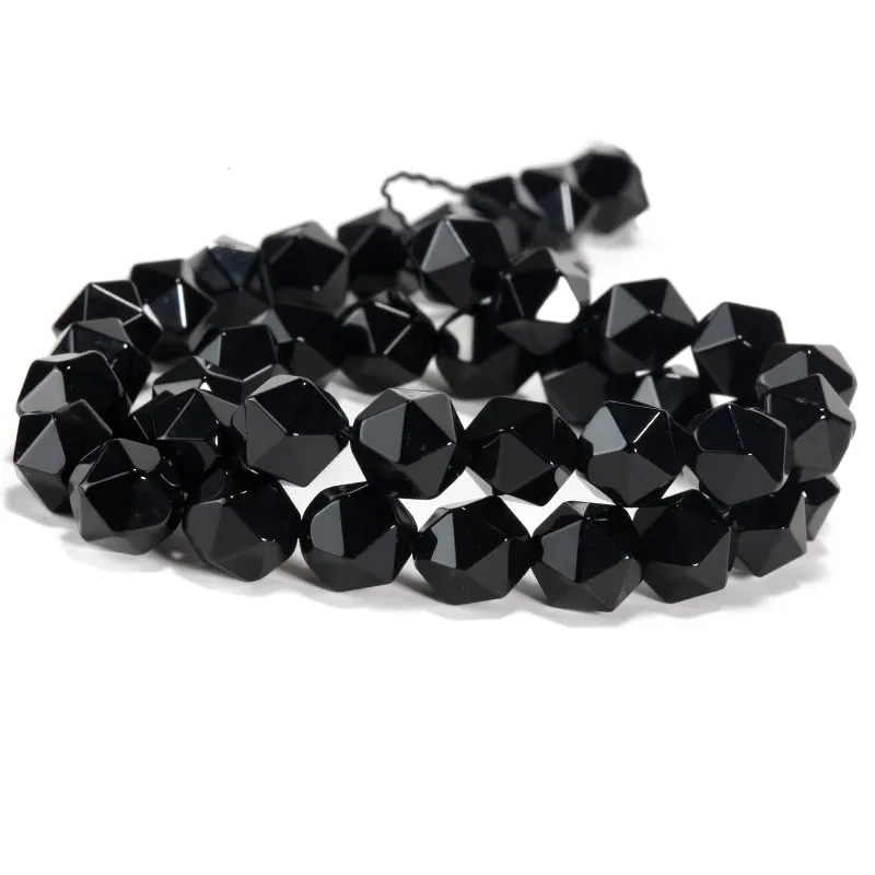 

6-12mm Natural Faceted Black Agates Beads For Jewelry Making Beads Bracelets 15inch Onyx Needlework DIY Beads Trinket