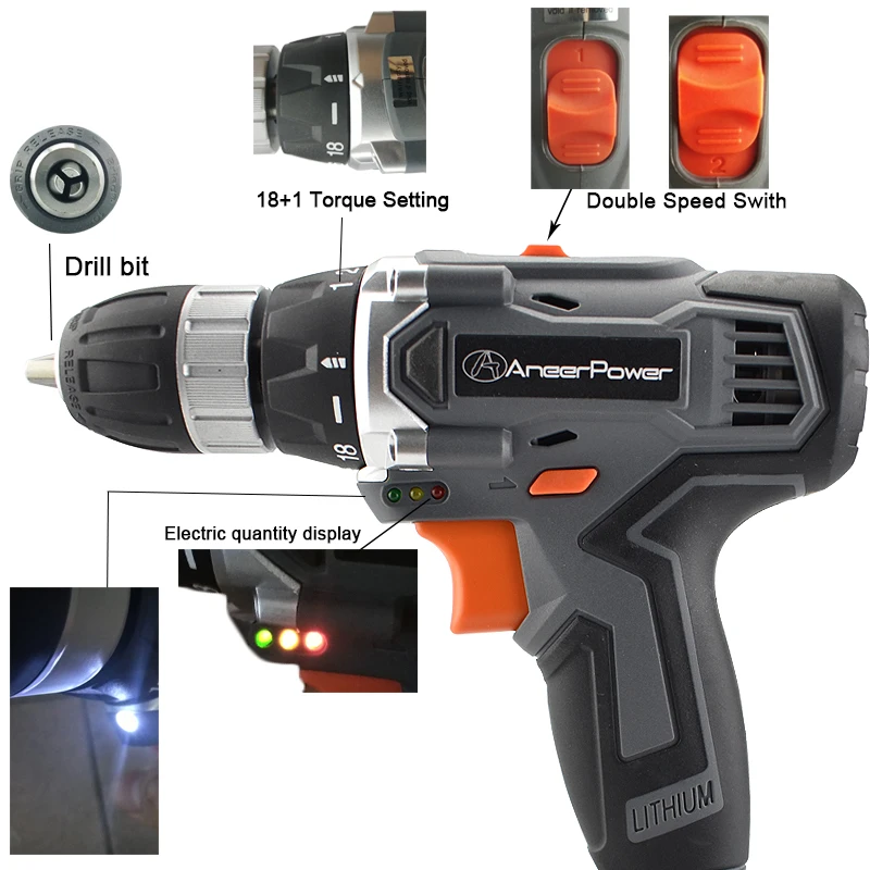 Беспроводной шуруповёрт на 25 В с мини-аккумулятором и комплектом сверлов.