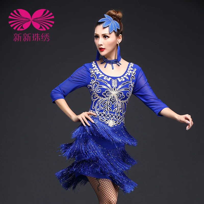 Женское платье с блестками для латиноамериканских танцев|latin dance|dress dancedance performance |