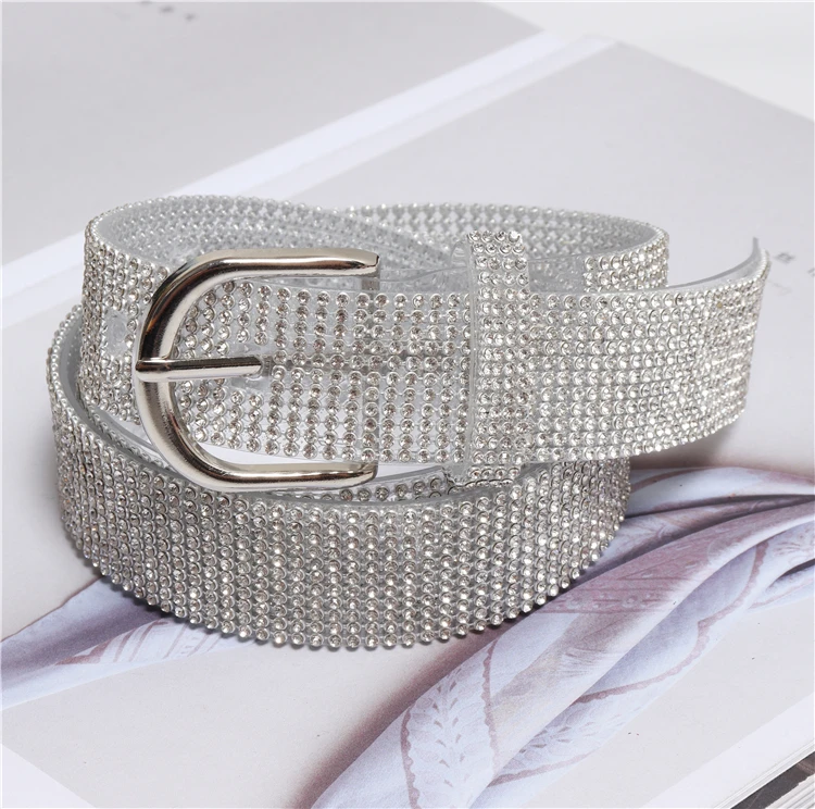Bling полный горный хрусталь ПВХ для женщин талии ремни Fahion корейский стиль Роскошный Кристалл пластик ремень под джинсы дамы тонкий Caestus ремень