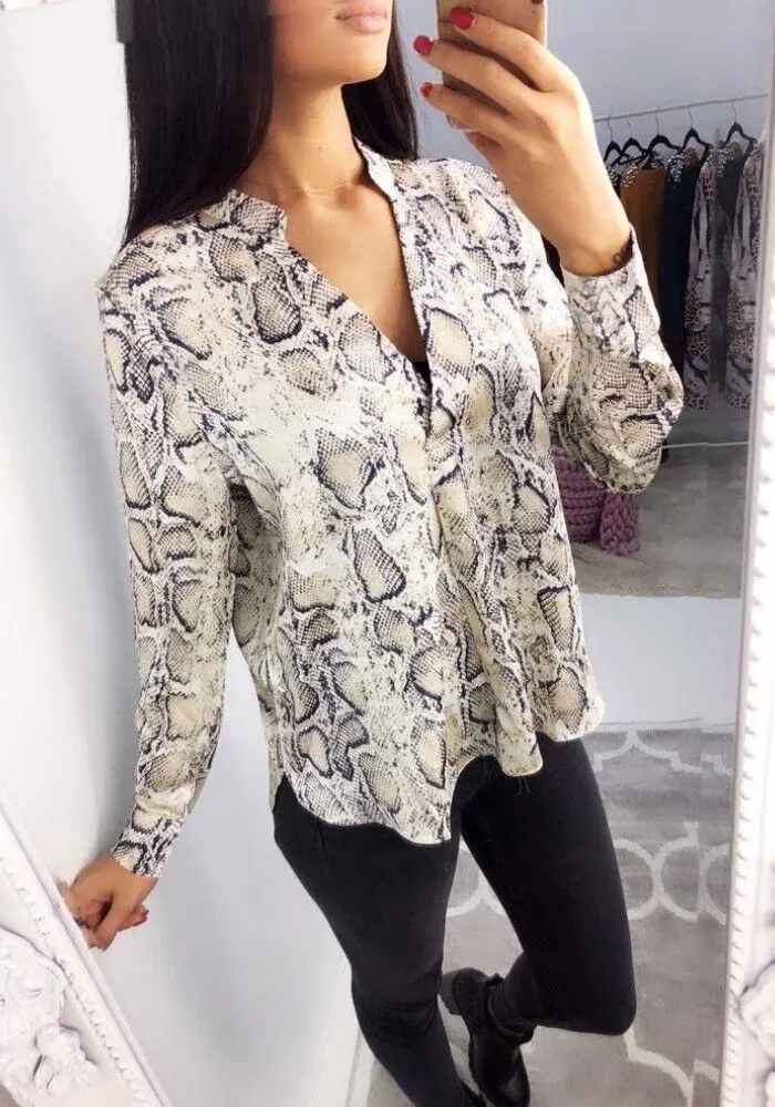 Новый стиль 2019 осень зима мода змея печати для женщин шифон блузки малышек Bo с