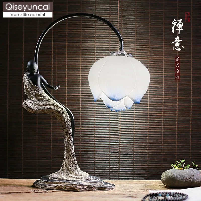 Qiseyuncai новый китайский антикварный Zen настольная лампа Гостиная Кабинет Спальня