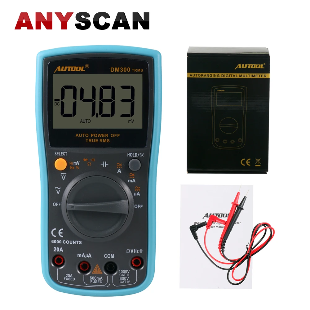 AUTOOL DM300 AC DC Цифровой мультиметр 6000 отсчетов большой ЖК-экран низкого напряжения