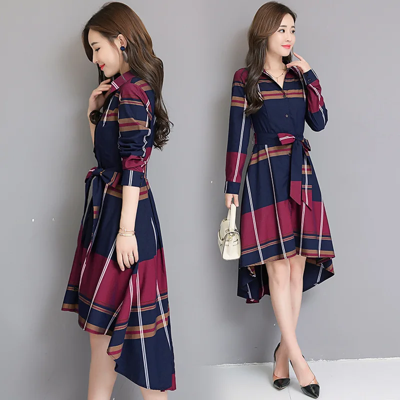 Office Ladies Fashion Dress 2019 Spring Summer Plus Size Women Vestidos De Verano Costume Green BigDress Plaid | Женская одежда