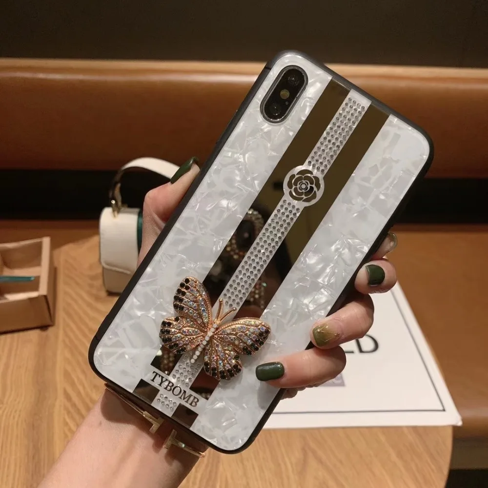 Чехол с бриллиантами и бабочками для iphone 6 6s 7 8 Plus X XR XS MAX текстурированная задняя