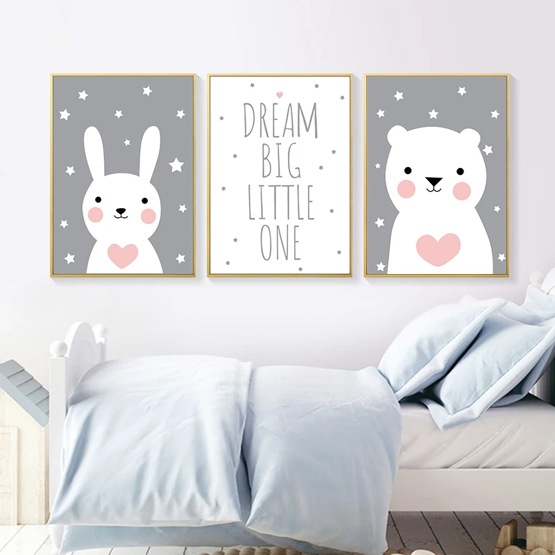 Детский Настенный постер на холсте мультяшный кролик медведь картина в